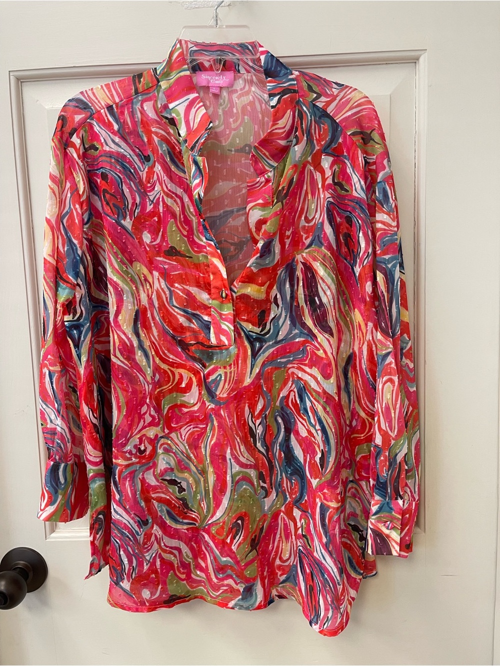 Multicolor Swirl V-Neck Blouse in Pink